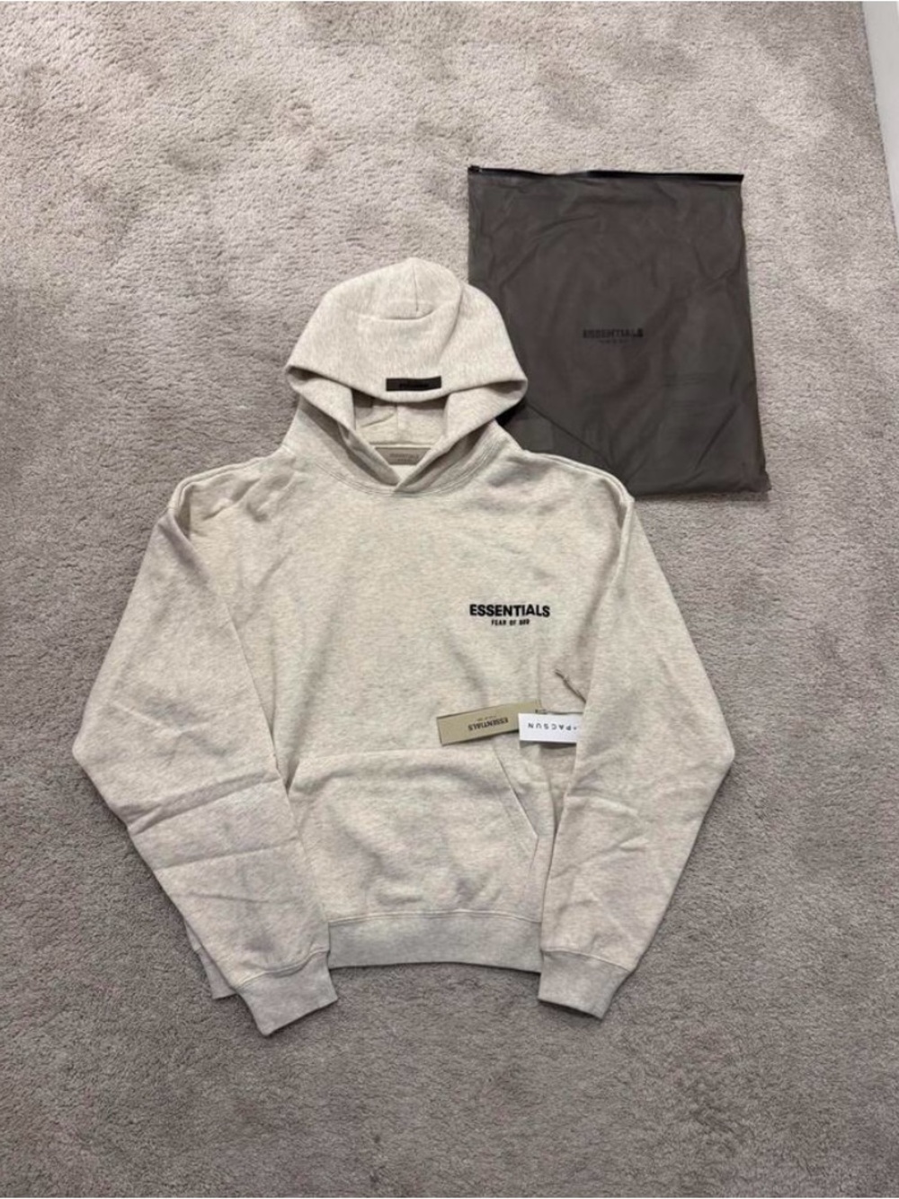 ESSENTIALS Men’s Heather Light Gray Hoodie with Chest Logo